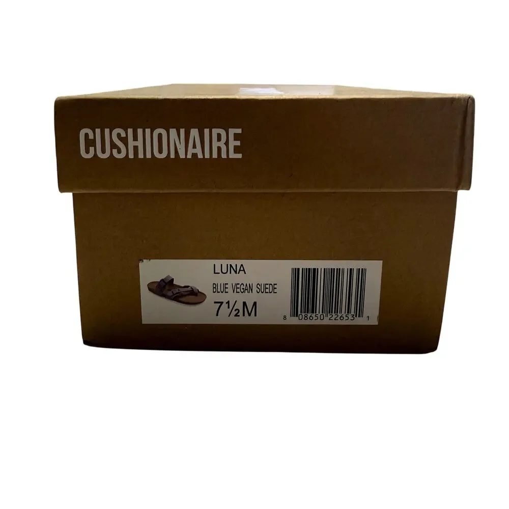 Cushionaire Luna Cork Footbed Sandal Suedes in Blue, Size 7.5